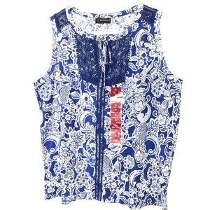 NWT Rafaella Top Size XL Sleeveless Crochet Detail Blue White NEW